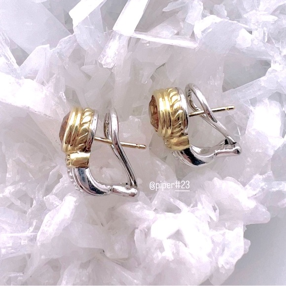 Judith Ripka JR TWO Sterling Silver 18K Gold Citrine & Diamond Huggie Earrings - Picture 6 of 12